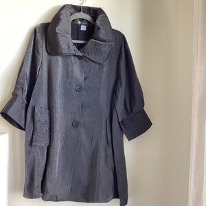 Damee Signature Swing Jacket Womens Large Shimmery Pewter Gray Peter Pan Collar